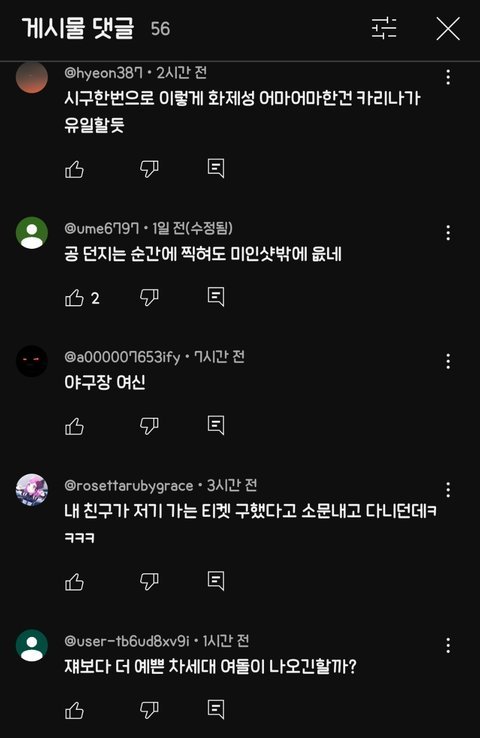 카리나 시구 유튜브댓글반응
