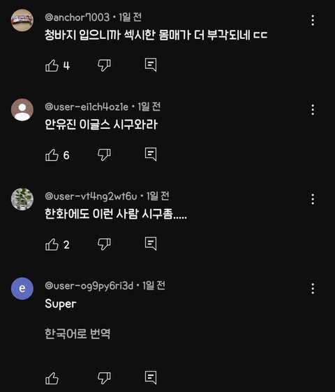 카리나 시구 유튜브댓글반응