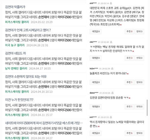 김연아 극성팬 또 댓글여론조작