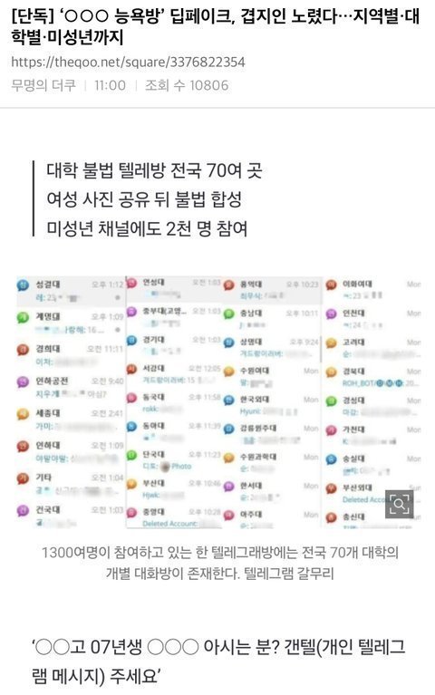 텔레그램 능욕방 터진 와중에 남초 반응
